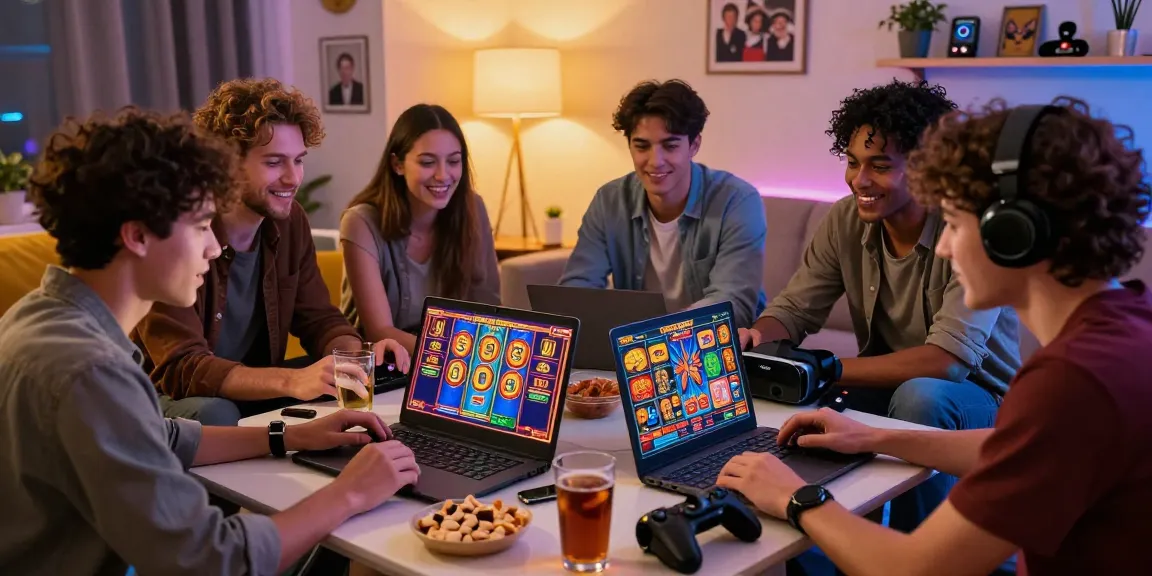 Friends enjoying a gaming night while playing slot gacor online, creating a fun atmosphere.