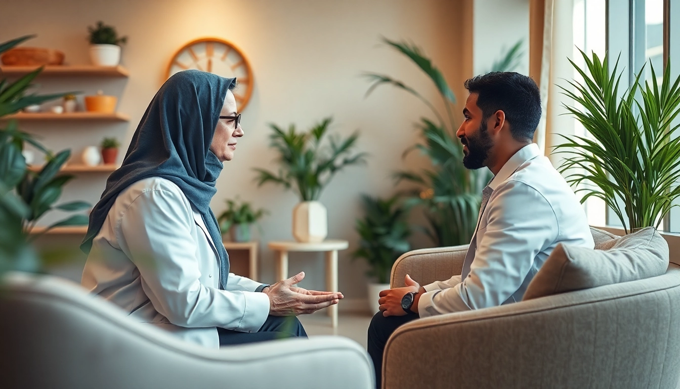 Consultation with a Dubai psychiatrist in a calming clinic environment with natural lighting.