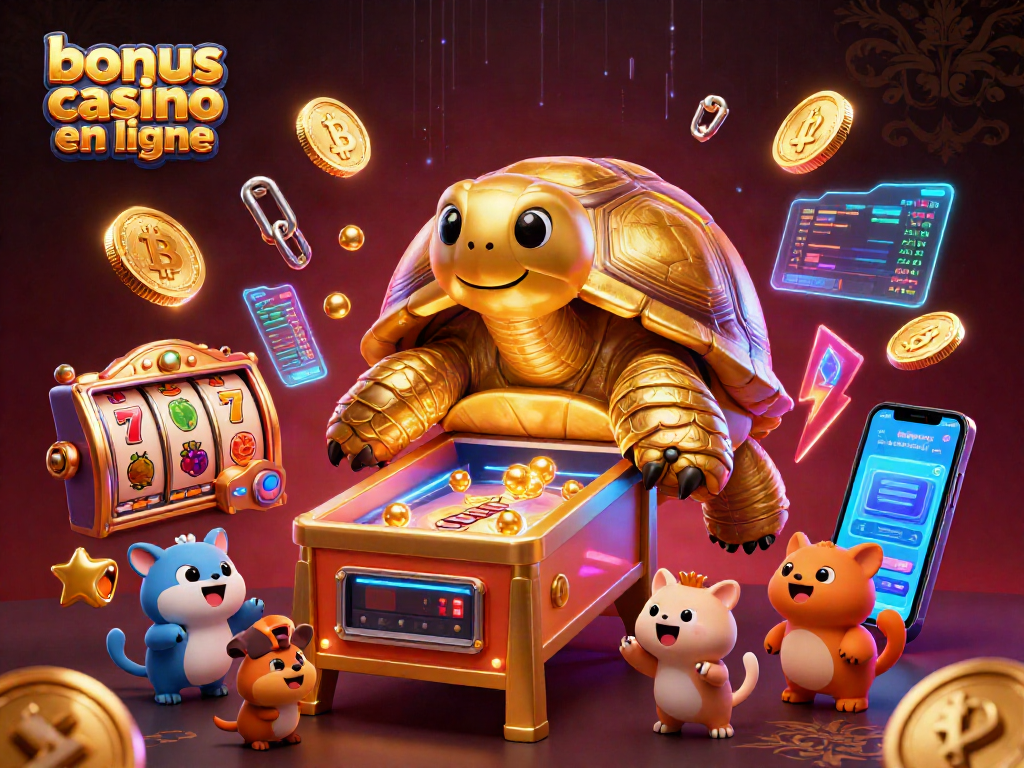 Jouer à des jeux de casino en ligne et profiter du bonus casino en ligne avec une tortue géante ludique.