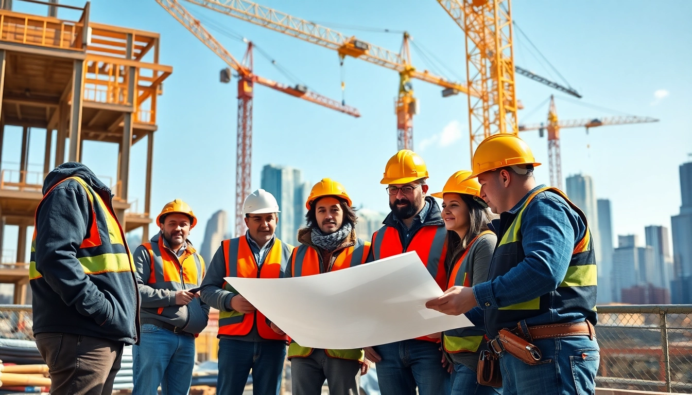 Team of Manhattan General Contractor professionals collaborating on an urban construction site.