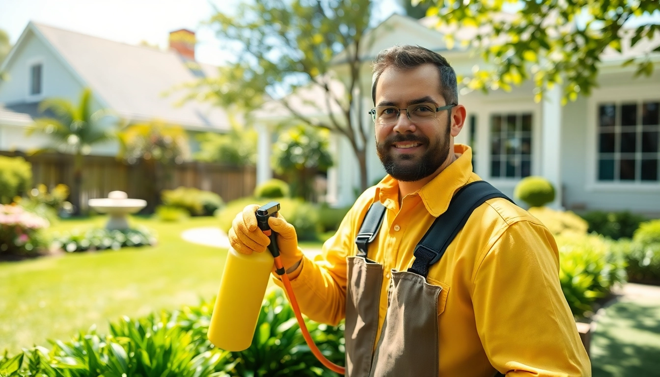 Engaged weekend exterminator service professional treating a residential pest problem.