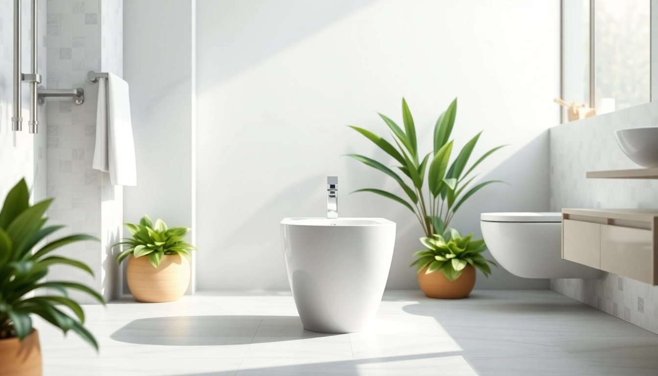 Bidet moderno in un bagno elegante, esponendo un design minimale e sofisticato.