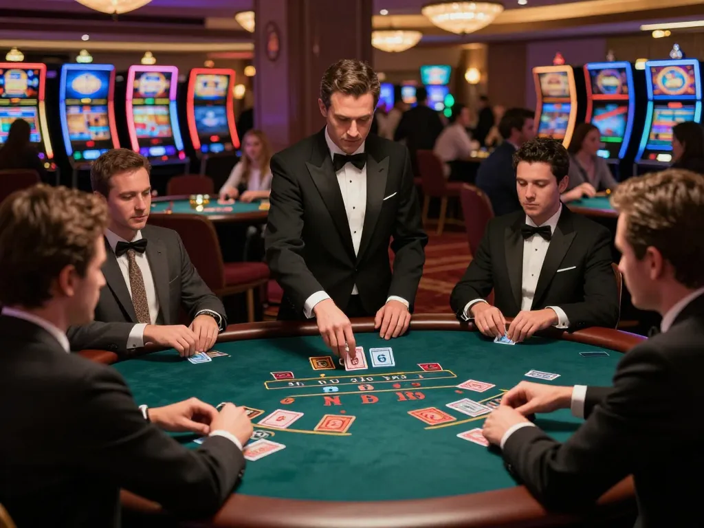 Players calculating odds at an upscale blackjack table, showcasing hidden wiki 2026 gambling strategies.