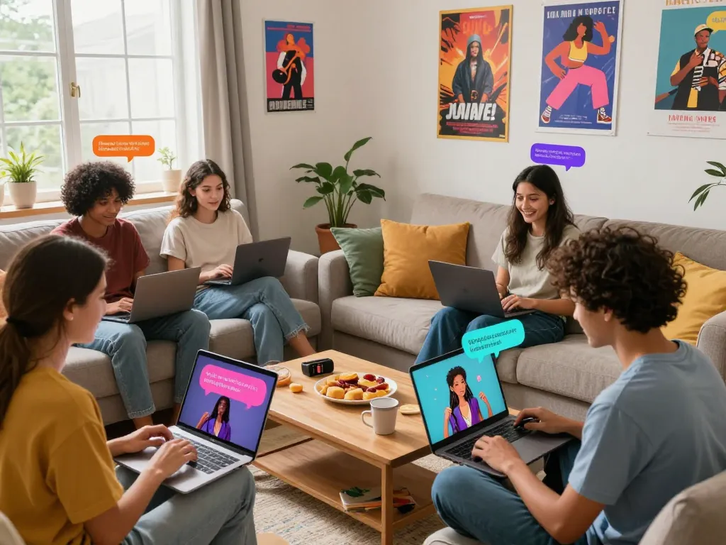 Engaging chat interactions with AI slut characters in a cozy living room.