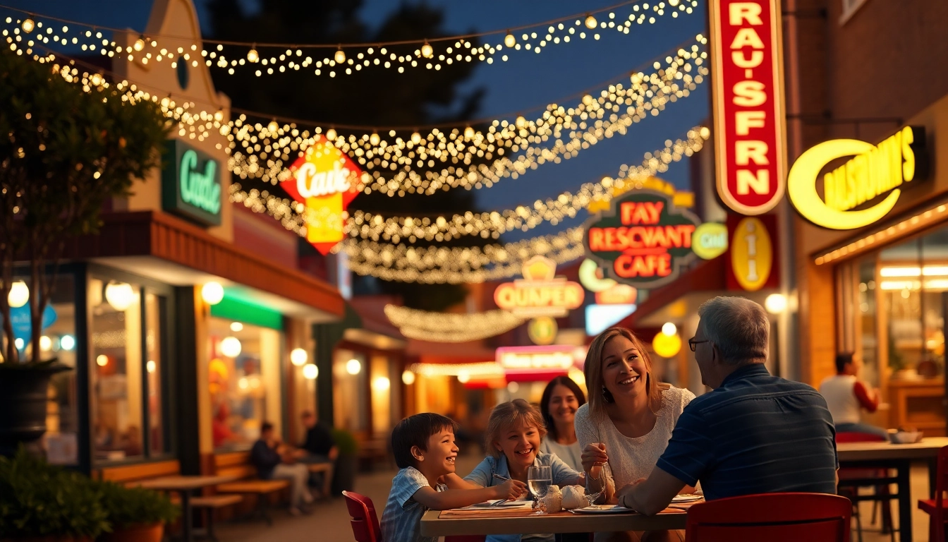 Enjoying food at Clarksburg ca restaurants with outdoor seating, vibrant ambiance, and festive lights.
