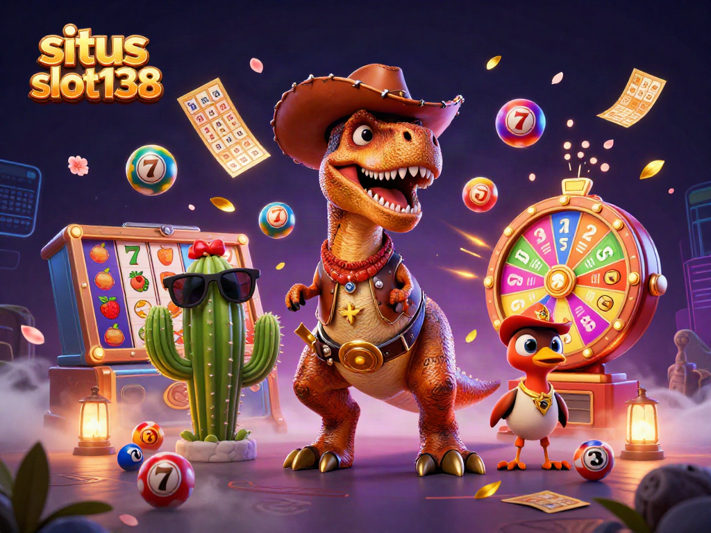 Situs slot138 offers thrilling slot action with dynamic elements featuring a dinosaur and friends.