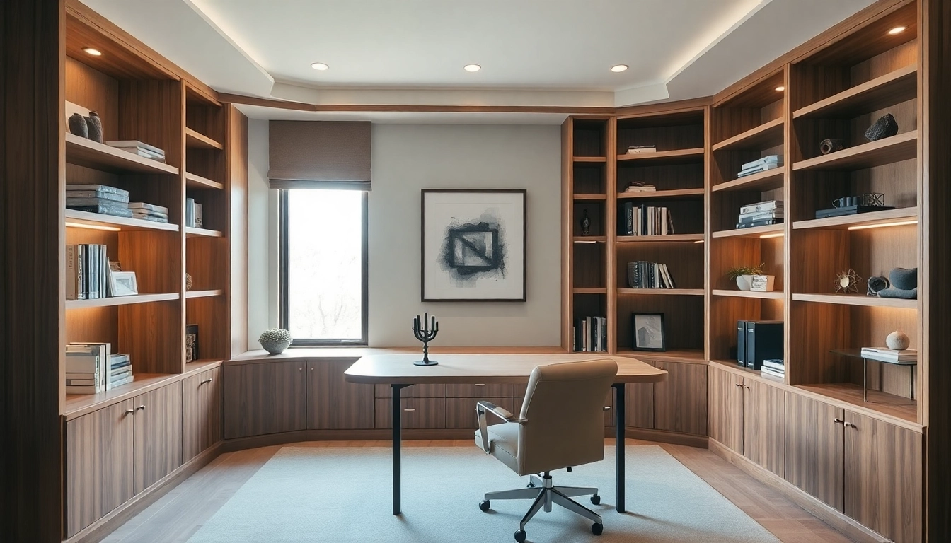 Built-in shelving contractor Westchester creating elegant and functional home office shelves.