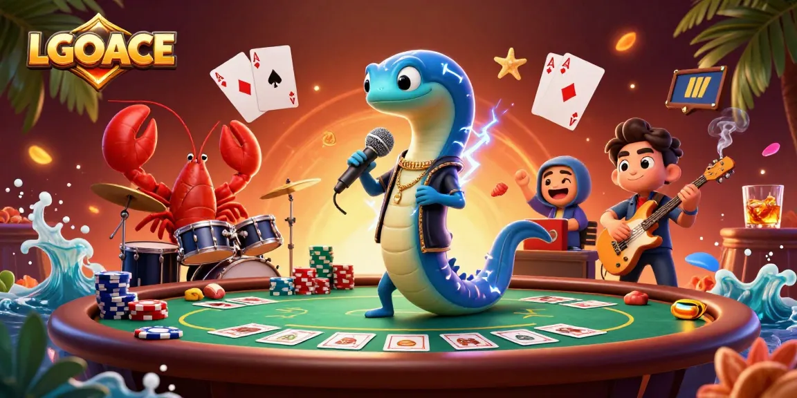 LGOACE showcases an electric eel DJ performing at an underwater casino, surrounded by vibrant gaming elements.