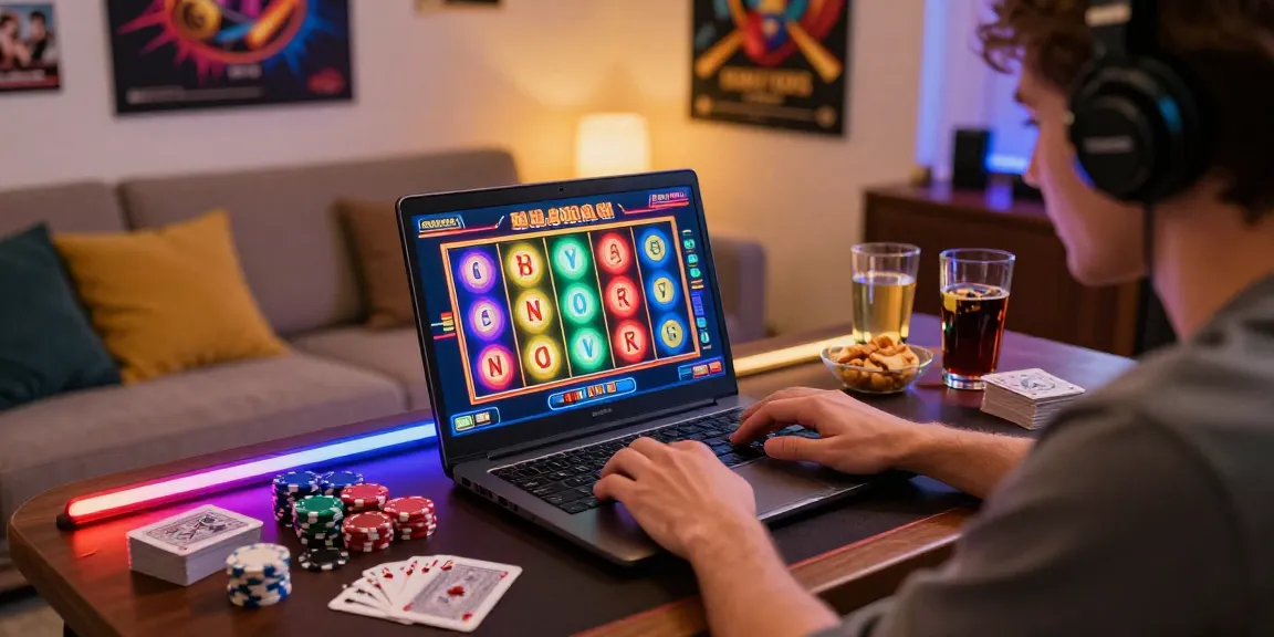 Engaging rokok88 slot login scene with player and vibrant online slot games.