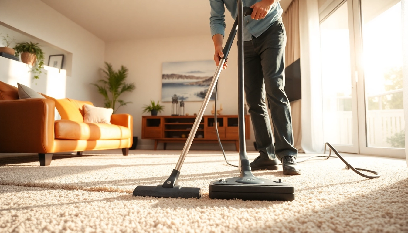 Best carpet cleaners near me showcasing a technician expertly cleaning a carpet in a bright living room.