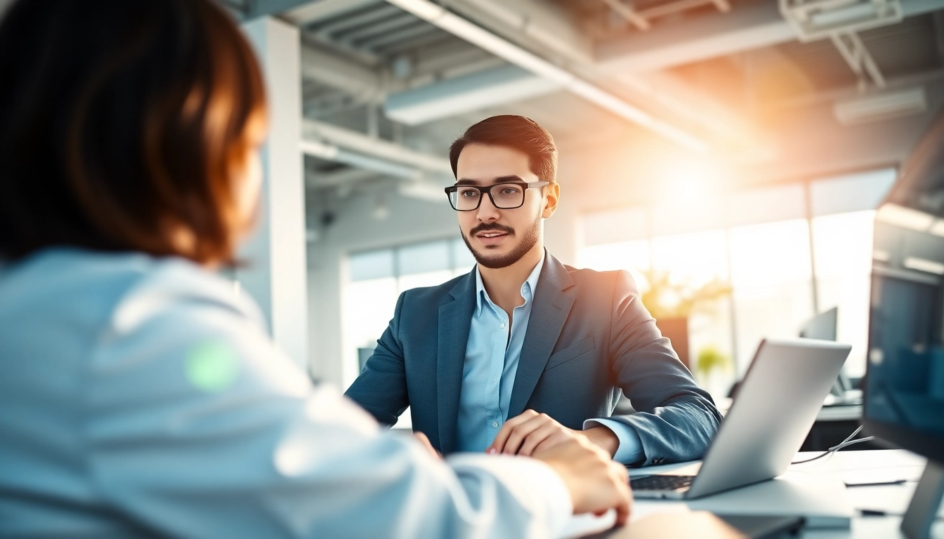 Engaging enterprise assistant working with advanced AI tools in a modern office environment.