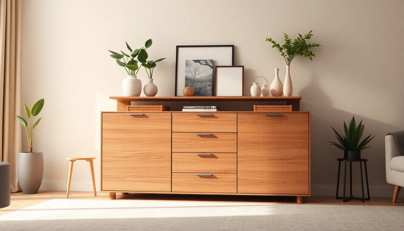 Stylish storage cabinet features elegant design in a contemporary living room.