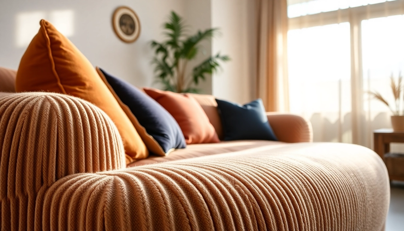 Verken de textuur en veelzijdigheid van ribcord stof in een gezellige woonkamer.