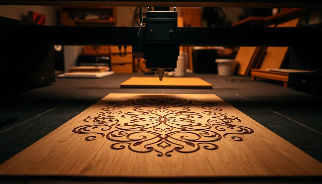 Cutting designs from the dxf file for laser cutting on wood materials.