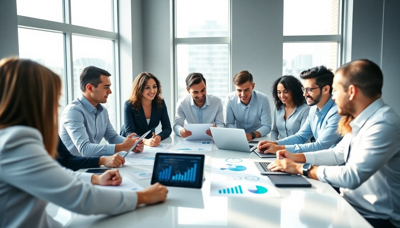 Visualize competitive intelligence strategies in a professional teamwork environment.