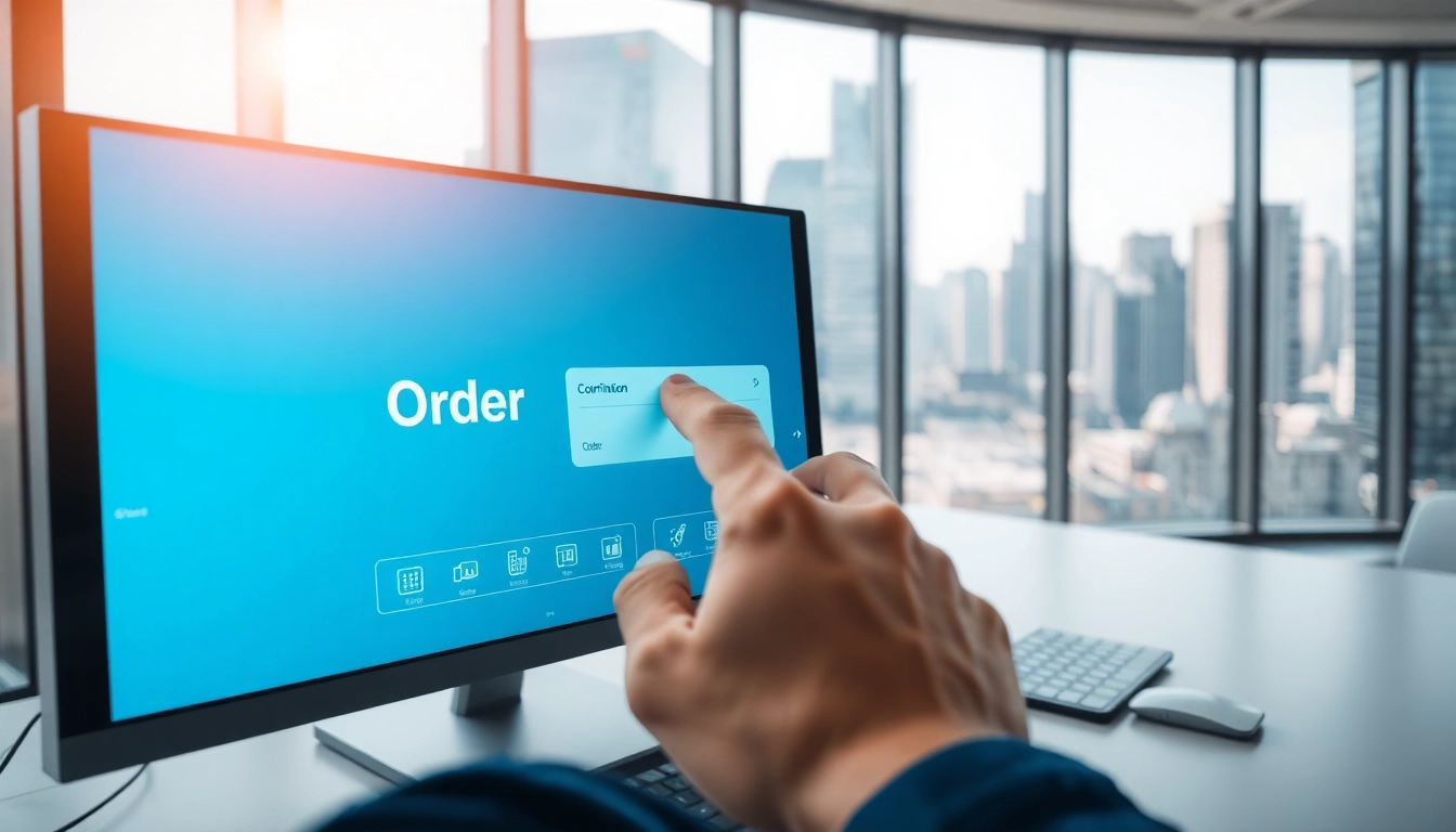 Showcasing order processing software with an illustrative display of modern business dynamics.