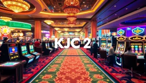 An engaging casino scene featuring players at tables and slot machines, showcasing the fun of KJC AC 2 experiences.