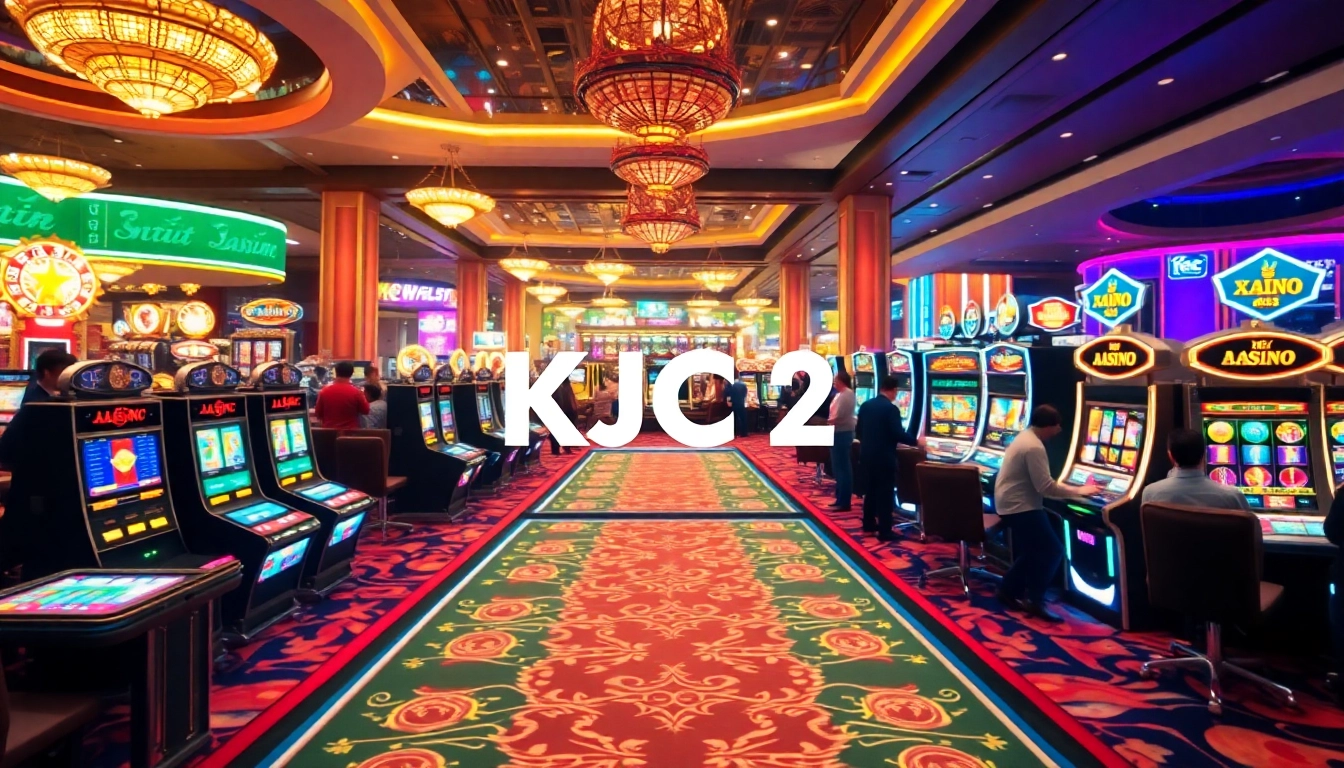 An engaging casino scene featuring players at tables and slot machines, showcasing the fun of KJC AC 2 experiences.