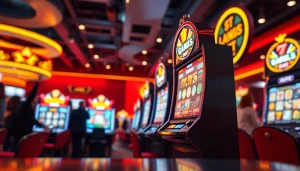 Menggoda para pemain dengan QRIS108 Slot yang berkilau di suasana kasino yang ramai.