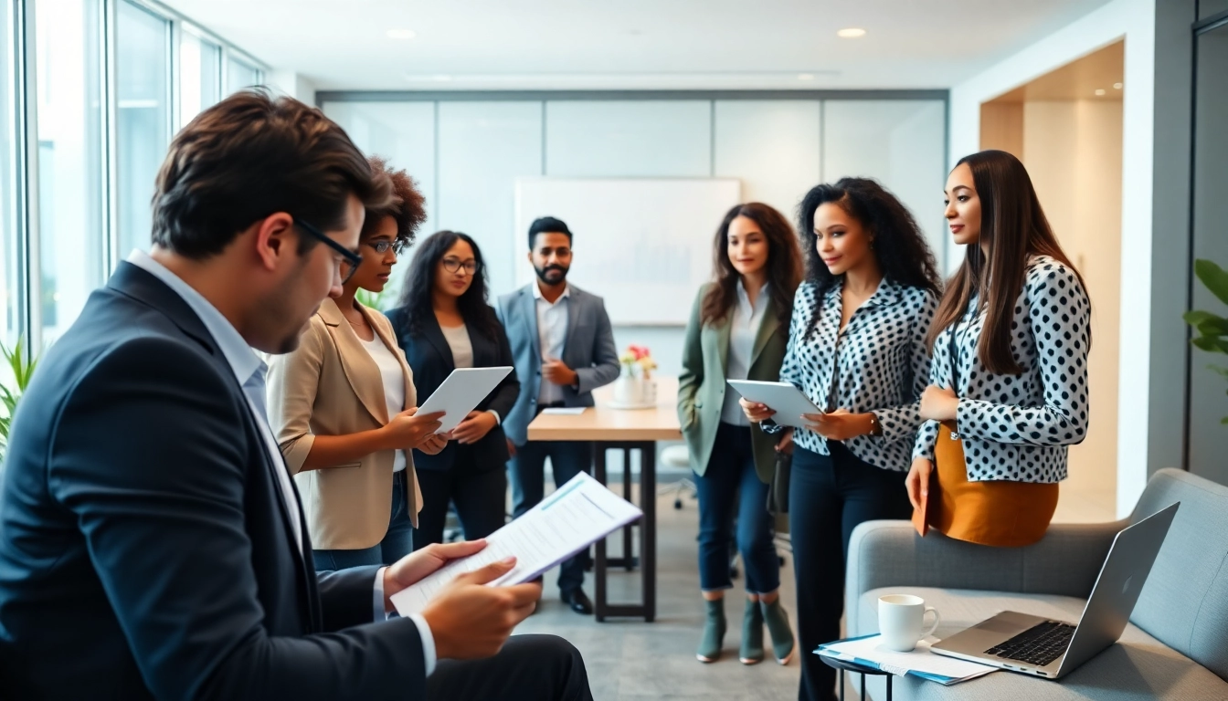 Engaging scene of new hire jobs interviews in a bright, professional setting.