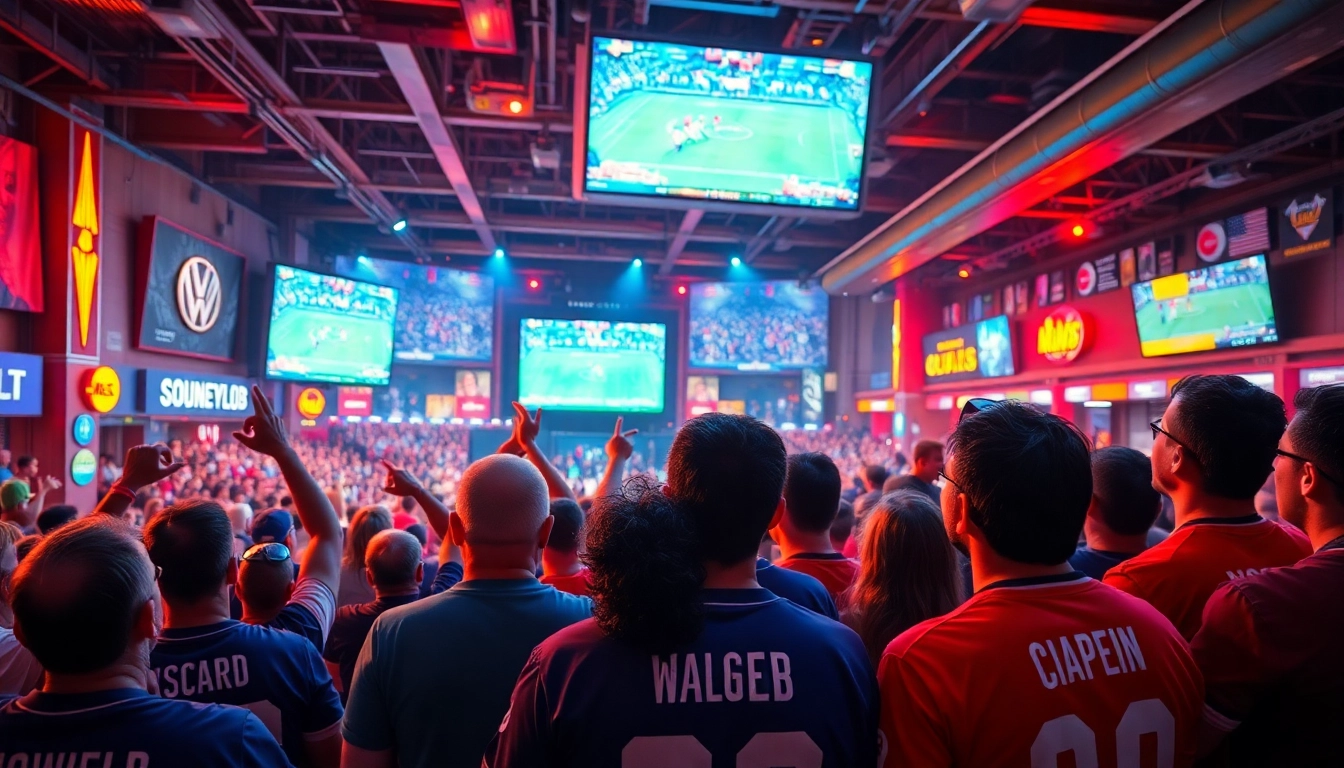 스포츠중계 화면을 주시하는 팬들이 넘치는 스포츠 바 분위기입니다.