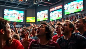 스포츠중계를 통해 열정적으로 경기를 지켜보는 관중의 모습