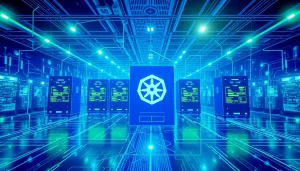 Kubernetes optimiza servidores en un entorno de nube empresarial con alta disponibilidad y rendimiento.