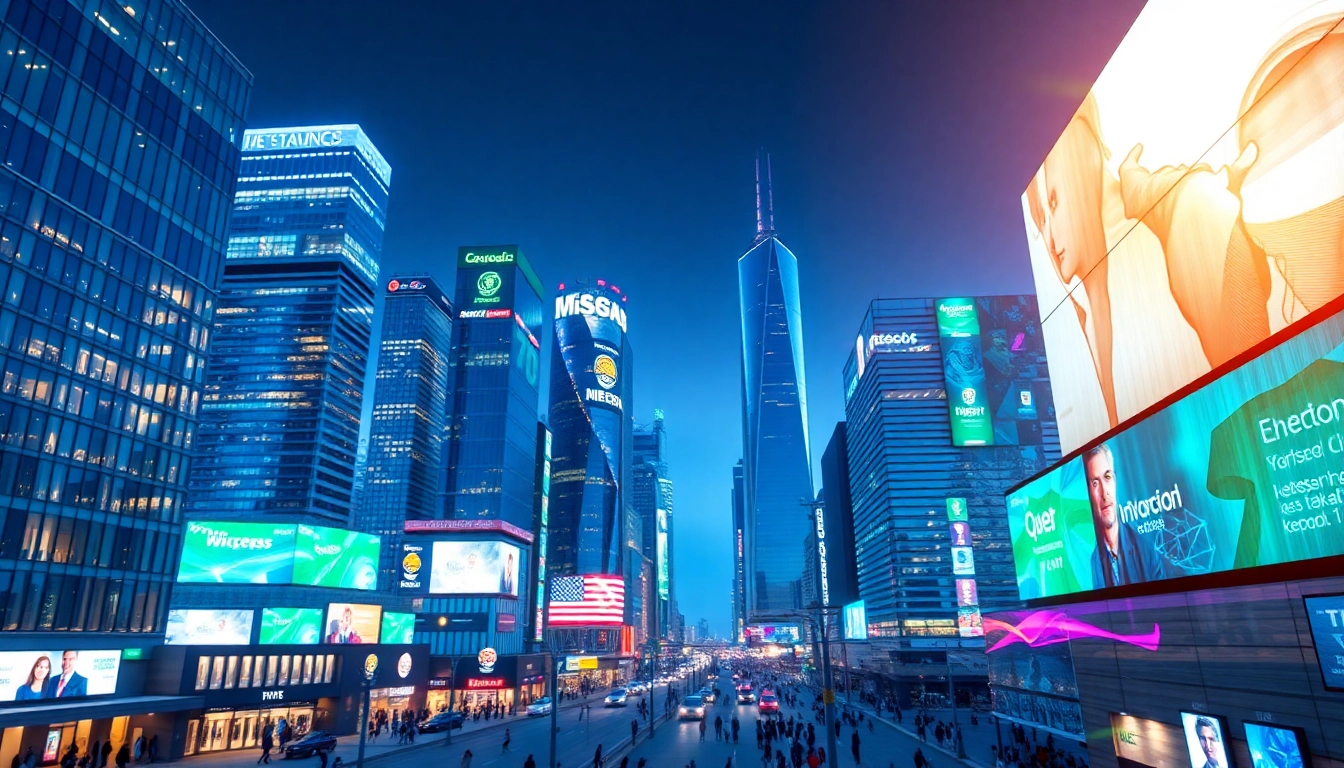 Showcase of technology companies in a modern skyline representing innovation and growth.