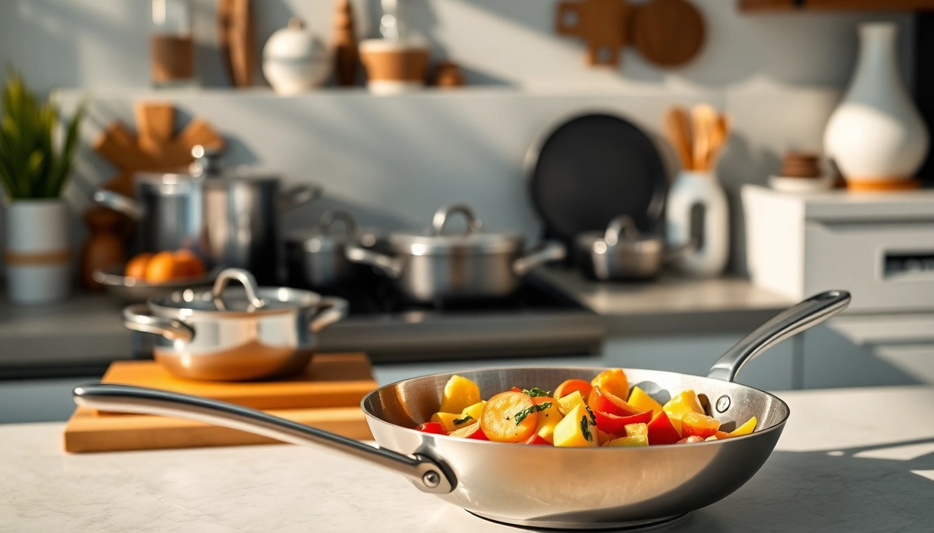 Cook with WMF cookware NZ, showcasing premium pots and pans in a modern kitchen setup.
