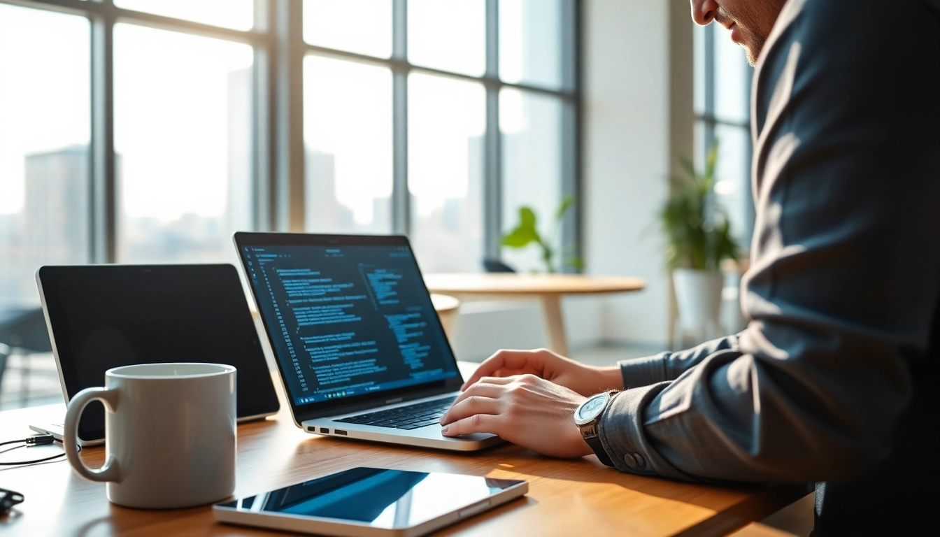 Providing expert wordpress services in a modern workspace with a developer engaged in coding.