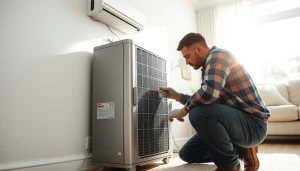 HVAC technician servicing a heating unit from https://nobleheatingairservices.com, showcasing professionalism and expertise.