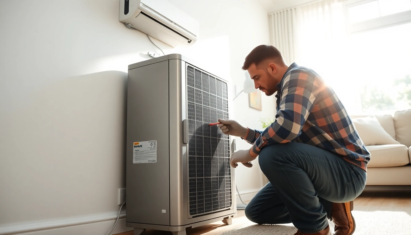 HVAC technician servicing a heating unit from https://nobleheatingairservices.com, showcasing professionalism and expertise.