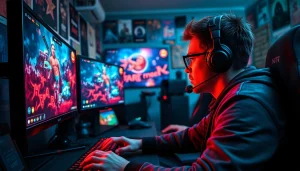 Login lapak303 game memperlihatkan gamer yang terfokus dalam ruang gaming yang dinamis.