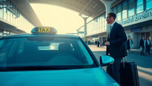 Taking a taxi from Nottingham to Heathrow Airport showing professional driver and modern terminal.