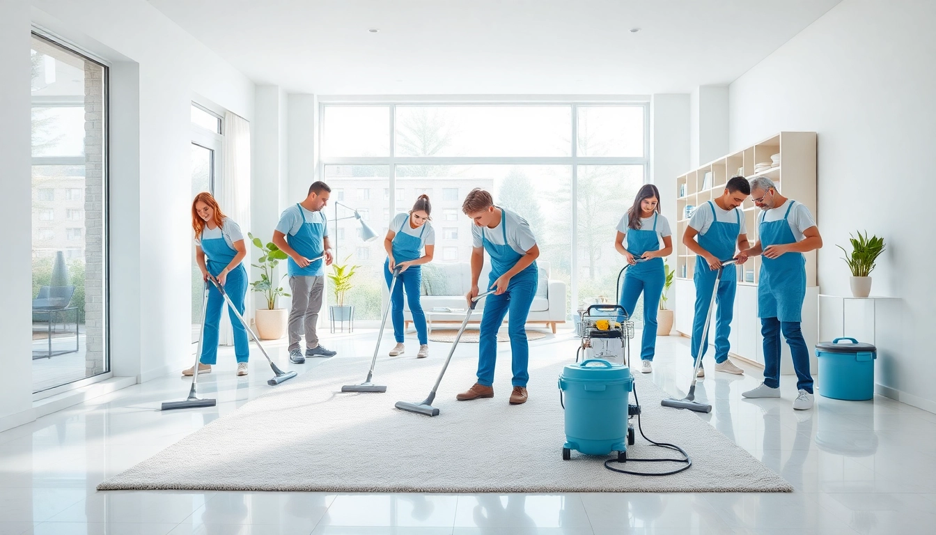 Cleaning Service professionals diligently organizing a modern space, showcasing cleanliness and attention to detail.