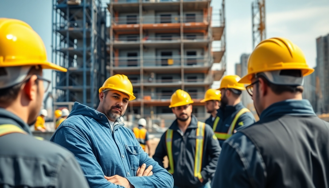 Manhattan General Contractor managing a construction site with active workers and buildings.