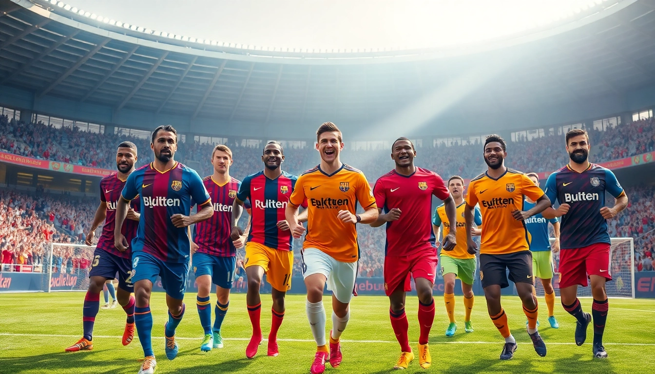 Showcasing players in colorful cheap football kits during a vibrant match atmosphere.