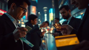 카드깡으로 불법적으로 현금을 융통하는 모습을 보여주는 금융 범죄 장면