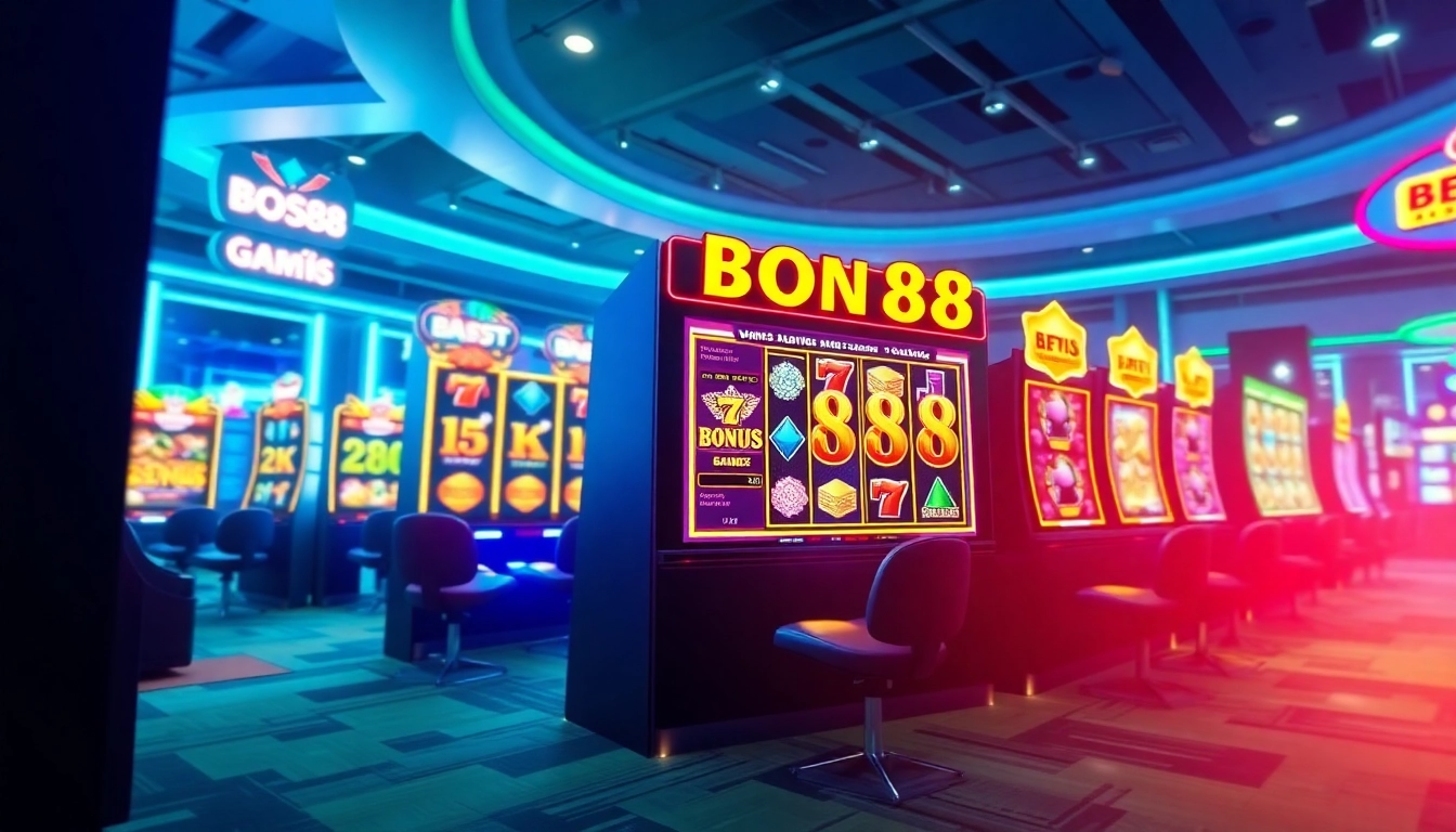 Menampilkan antarmuka permainan online bos88 dengan berbagai slot dan bonus menarik.