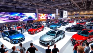 Engaging attendees at the Auto Cars Show exploring high-end vehicles on display.