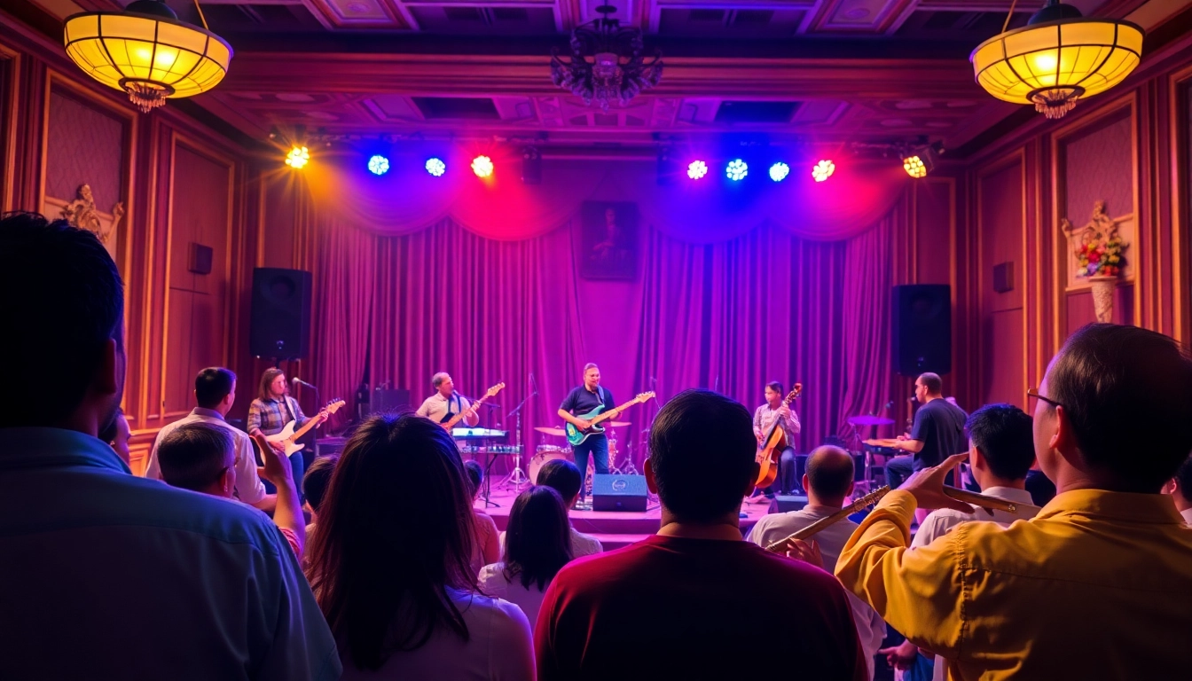 Engaging kora live performance with a dynamic band and vibrant audience atmosphere.