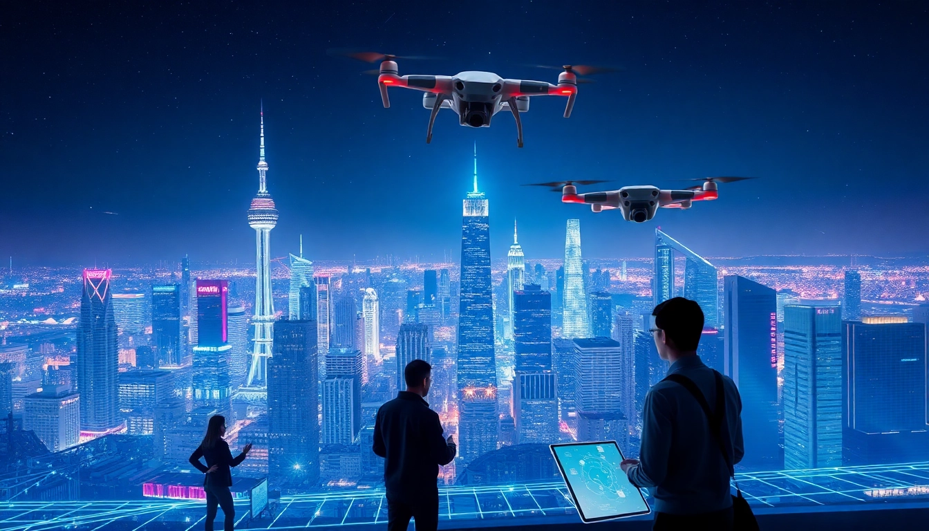 Illustration of Technology's impact on society with vibrant cityscape and innovative interfaces.