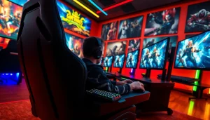 Engage in the thrill of competitive gaming with https://gamelevate.com as a vibrant gamer immersed in action.