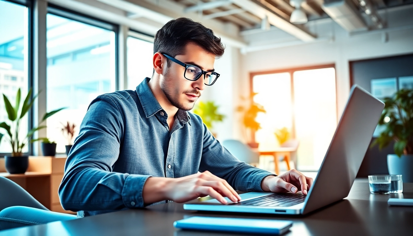 79king digital marketing consultant analyzing metrics in a modern office.