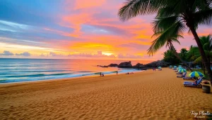 Pôr do sol relaxante na praia de Paripueira, Alagoas, com cores vibrantes e atmosfera convidativa.