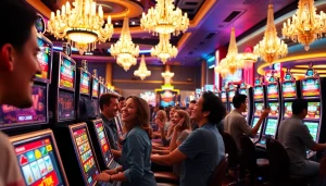 Mainkan slot dengan mesin berwarna-warni di kasino yang meriah dan penuh semangat.