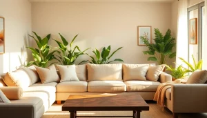 Cozy living room featuring stylish sofa beds with plush pillows.