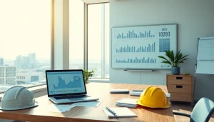 Księgowość dla firmy budowlanej w nowoczesnym biurze księgowym, prezentująca profesjonalizm i przejrzystość.