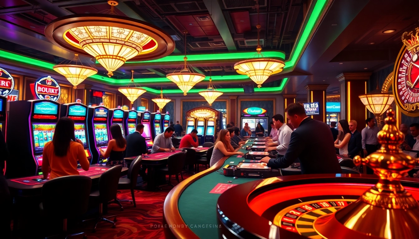 Engaging 슬롯커뮤니티 scene with players enjoying slot machines in a vibrant casino atmosphere.