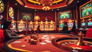 Engaging poker players at a luxurious casino table; Nếu như vậy bám vào đây concept represented through excitement.